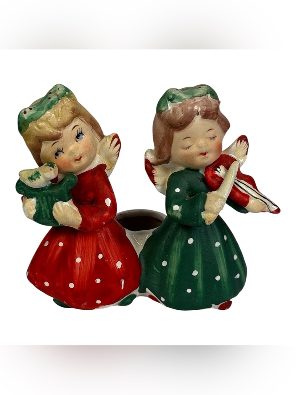 Vintage Commodore Christmas Angels Girls Candle Holder Violin Japan Harp Ceramic